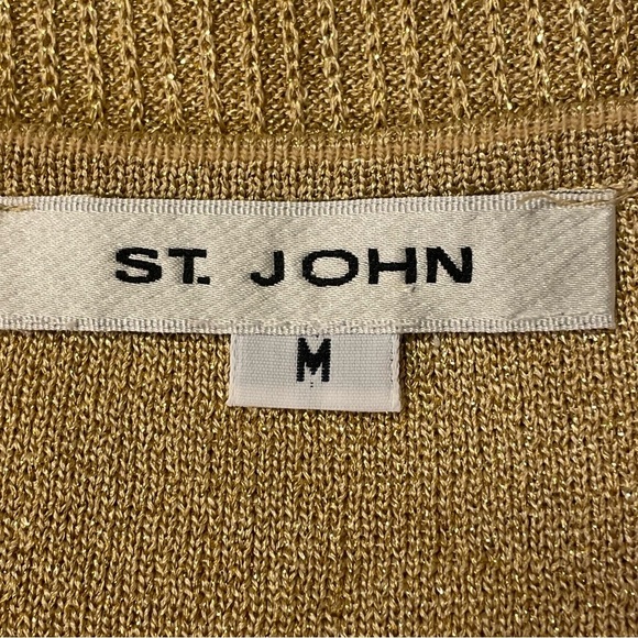 ST. JOHN Metallic Shimmer Short Sleeve Knitted Blouse in Gold - Picture 4 of 4